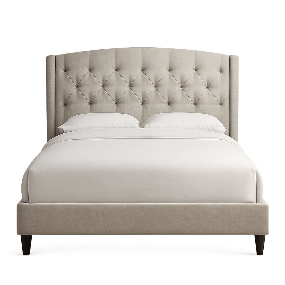 Letto in Legno Imbottito Beige con Testiera Alta