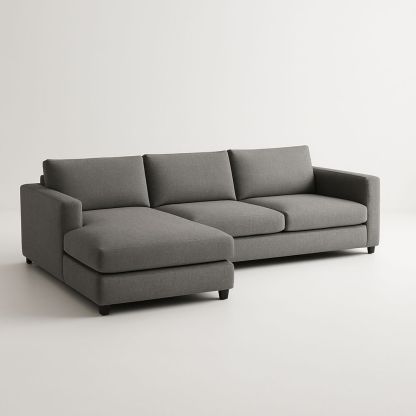 Divano angolare in tessuto grigio con chaise longue