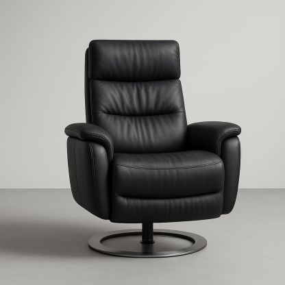 Poltrona reclinabile in pelle nera con base metallica