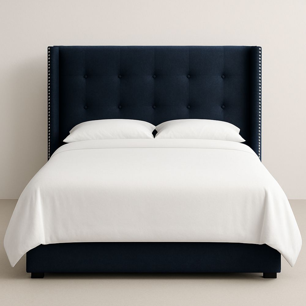 Letto matrimoniale blu scuro 160x200 cm cotone e legno