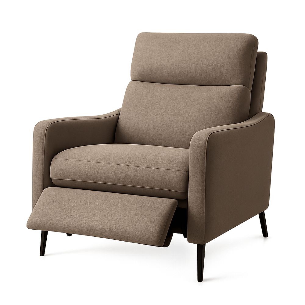 Poltrona reclinabile in tessuto marrone con gambe in metallo