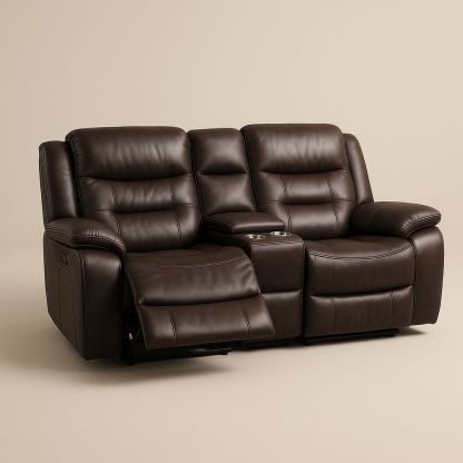 Divano Recliner 2 Posti in Pelle Sintetica Marrone