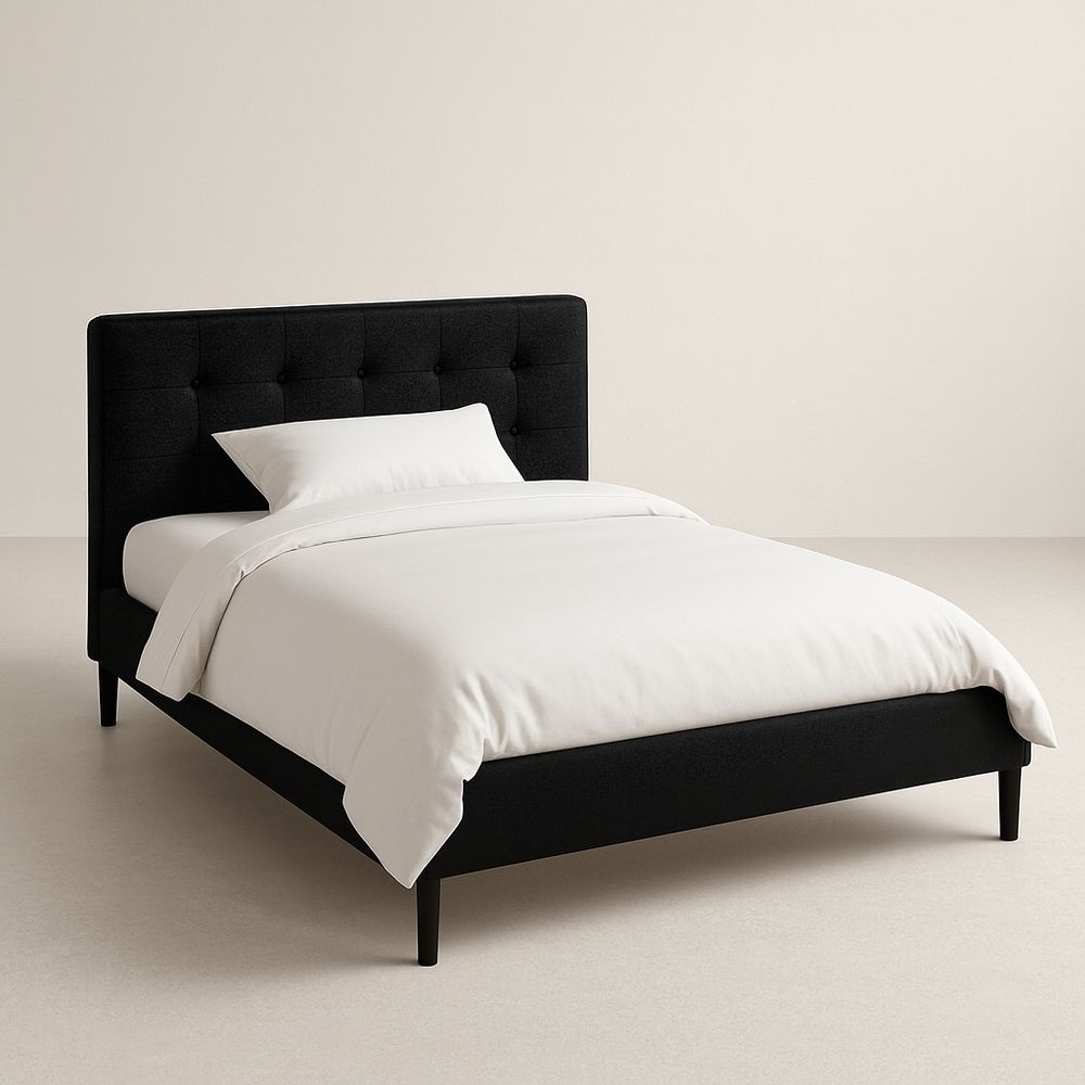 Letto Singolo Imbottito in Tessuto Nero con Testiera 200x100x110 cm