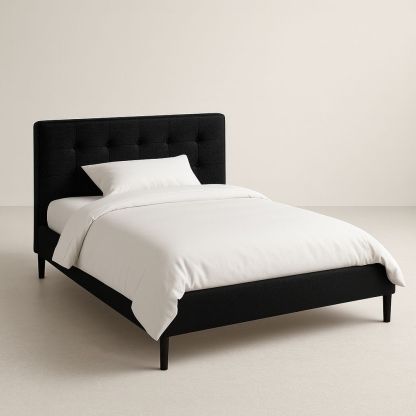 Letto Singolo Imbottito in Tessuto Nero con Testiera 200x100x110 cm