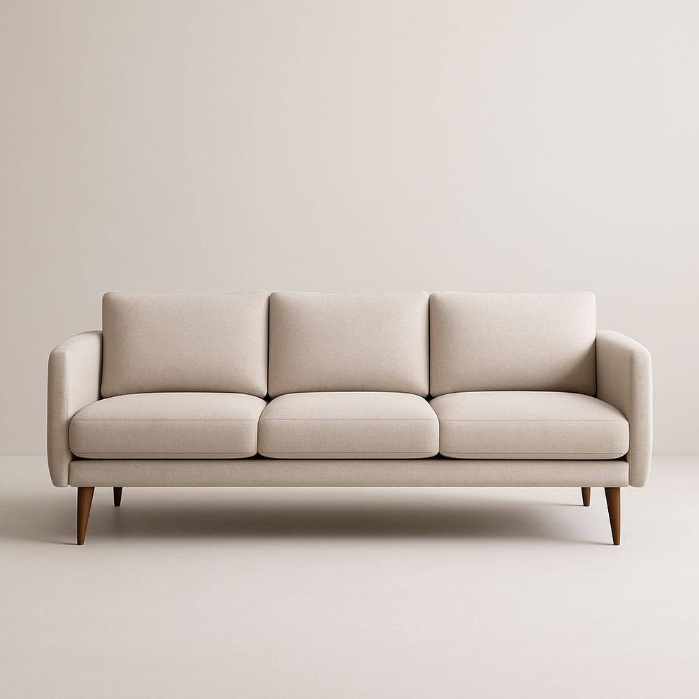 Divano a tre posti in lino con gambe in legno 200 cm