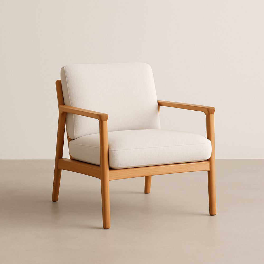 Poltrona in Legno e Tessuto Bianco 74x80x76 cm