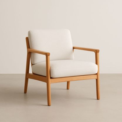 Poltrona in Legno e Tessuto Bianco 74x80x76 cm