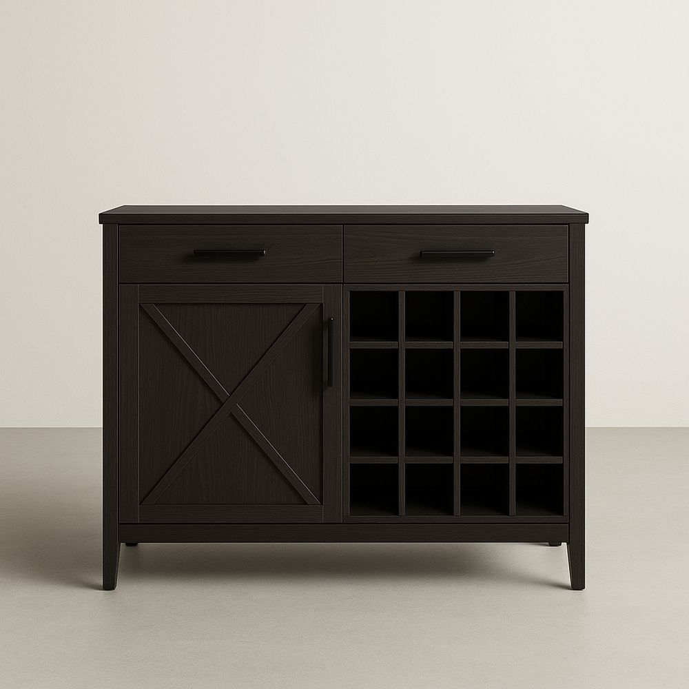 Credenza in Legno Marrone con Porta Vino e Ripiani 120x45x85cm