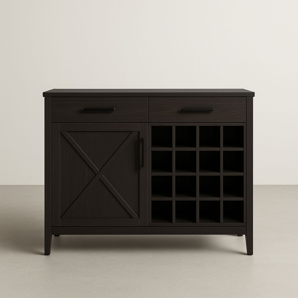 Credenza in Legno Marrone con Porta Vino e Ripiani 120x45x85cm