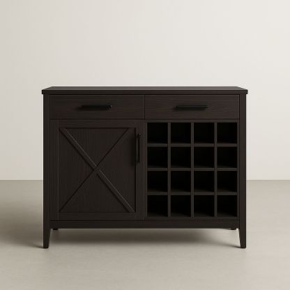 Credenza in Legno Marrone con Porta Vino e Ripiani 120x45x85cm