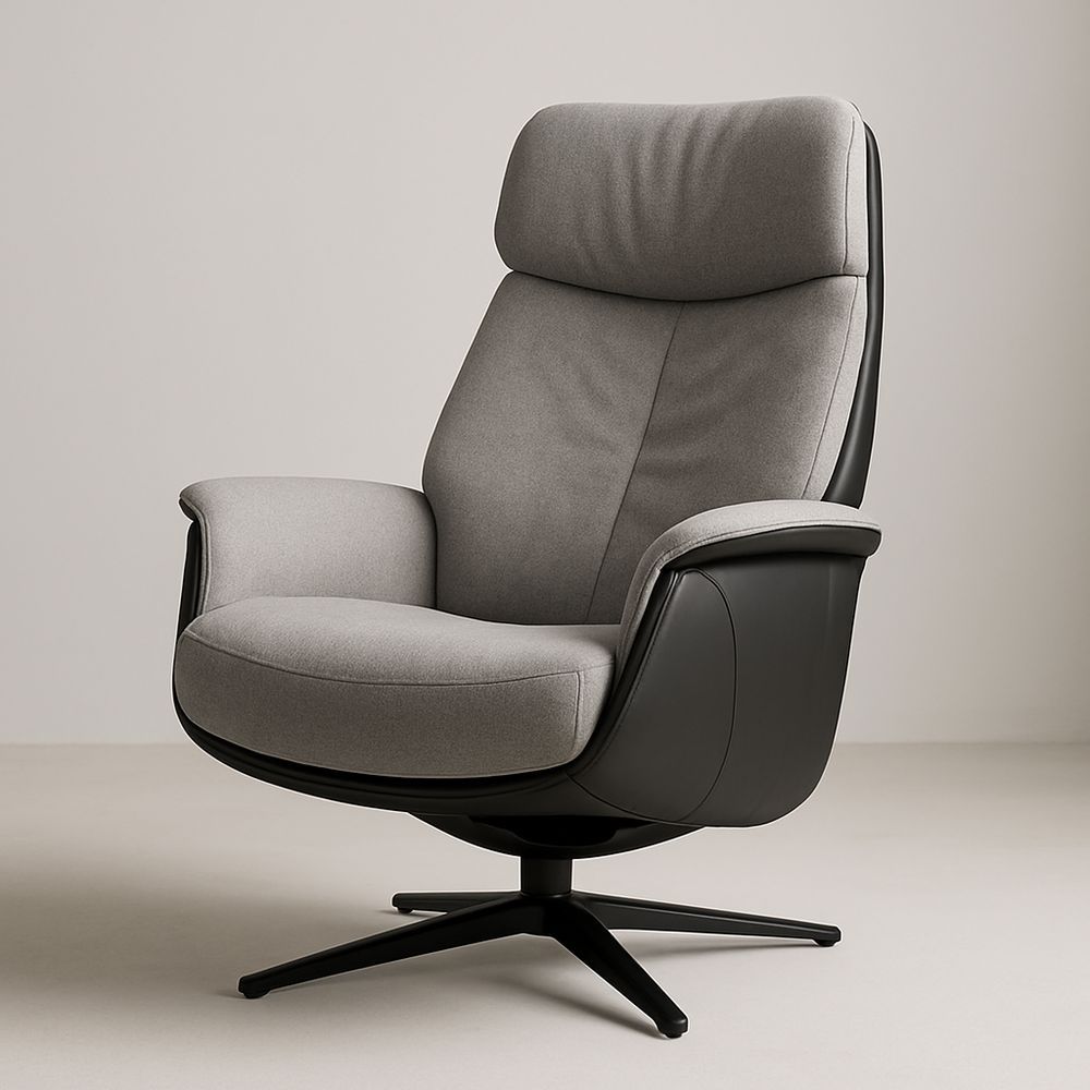 Poltrona reclinabile in tessuto e similpelle con base girevole