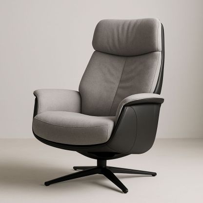 Poltrona reclinabile in tessuto e similpelle con base girevole
