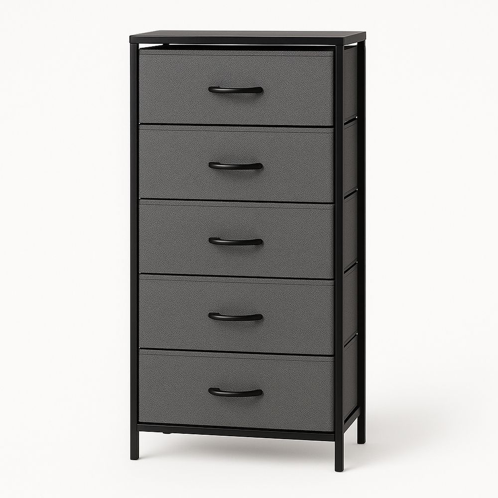 Cassettiera verticale in metallo e tessuto sintetico grigio con 5 cassetti 105x45x30 cm