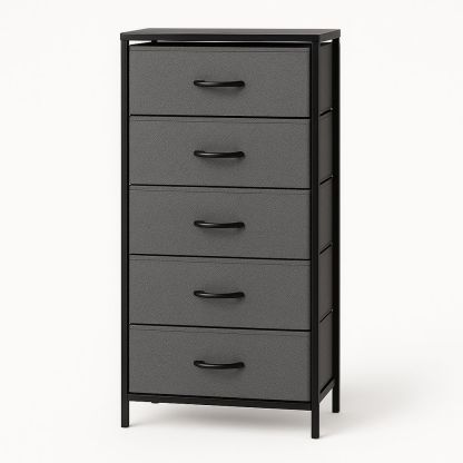 Cassettiera verticale in metallo e tessuto sintetico grigio con 5 cassetti 105x45x30 cm
