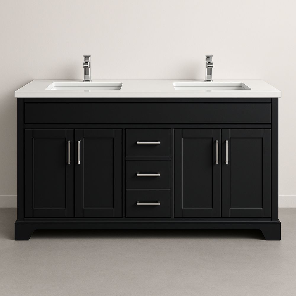 Mobile Bagno Doppio Lavabo MDF Nero 152x56x89 cm con Ripiani e Cassetti
