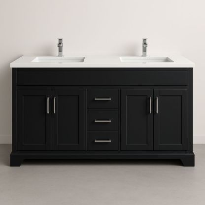 Mobile Bagno Doppio Lavabo MDF Nero 152x56x89 cm con Ripiani e Cassetti