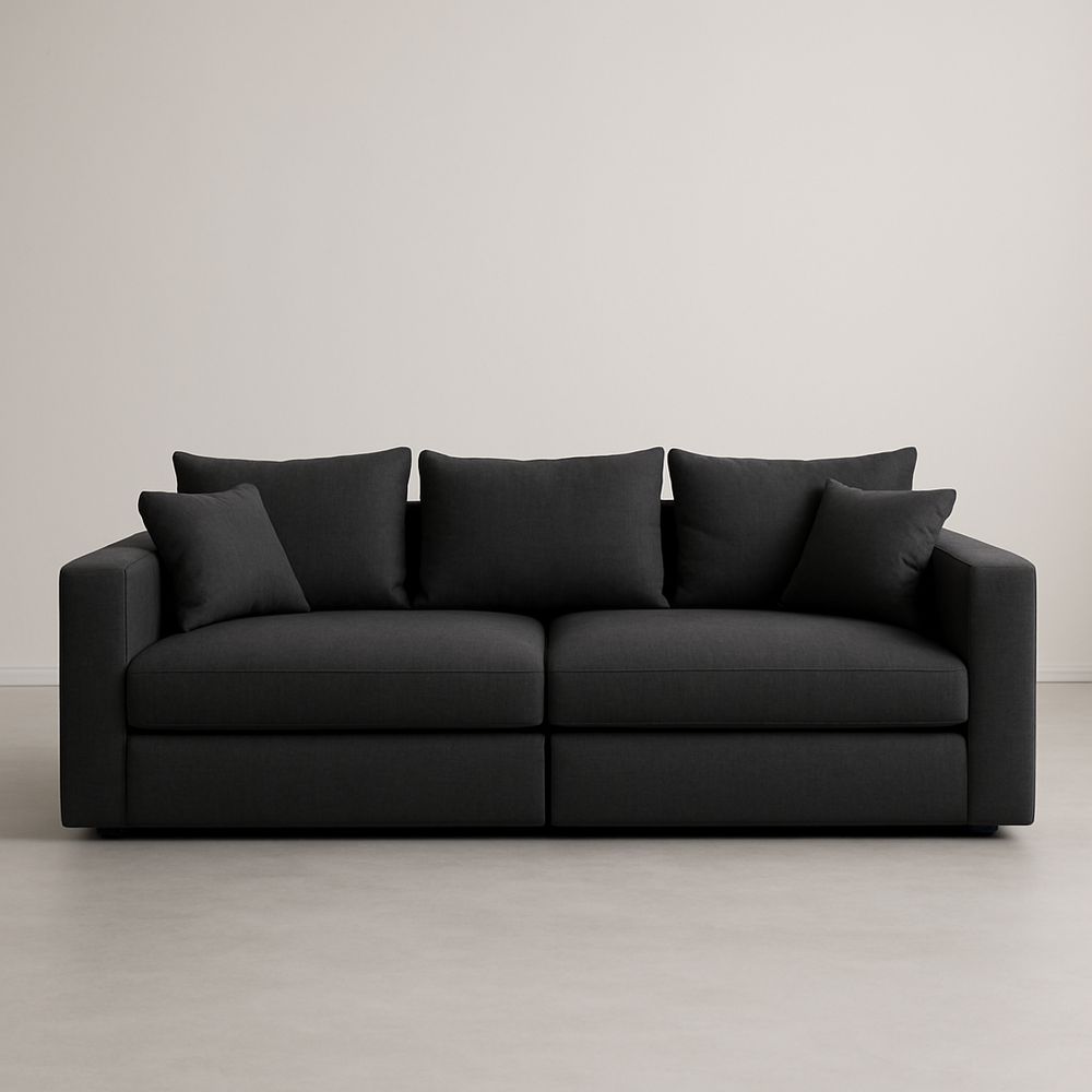 Divano Tre Posti in Tessuto Nero 220x100x85 cm