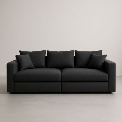 Divano Tre Posti in Tessuto Nero 220x100x85 cm