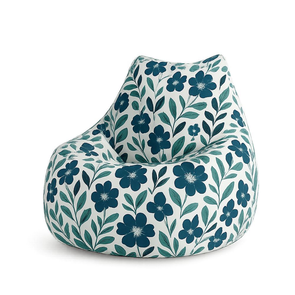 Poltrona Sacco in Tessuto con Fiori Blu e Verdi