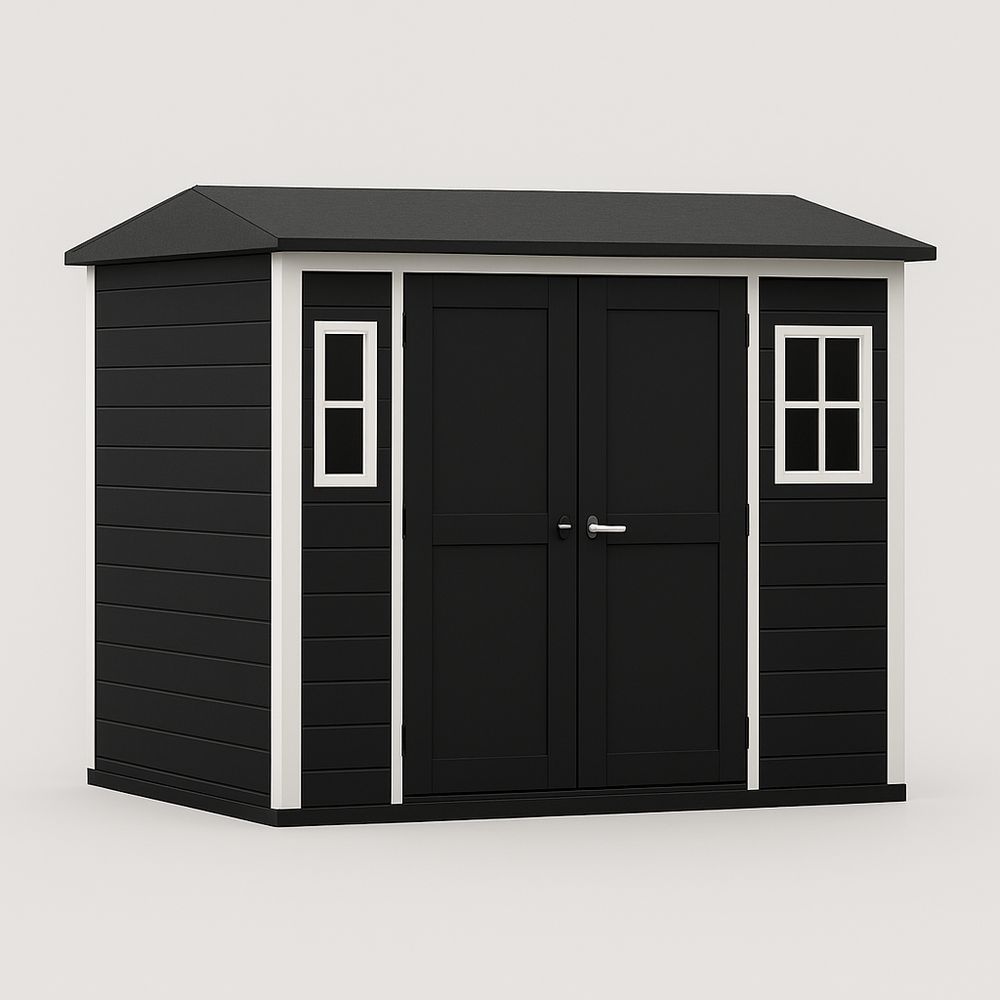 Capanno in Resina Nero con Doppie Porte e Finestre Plexiglass 185x152x226 cm