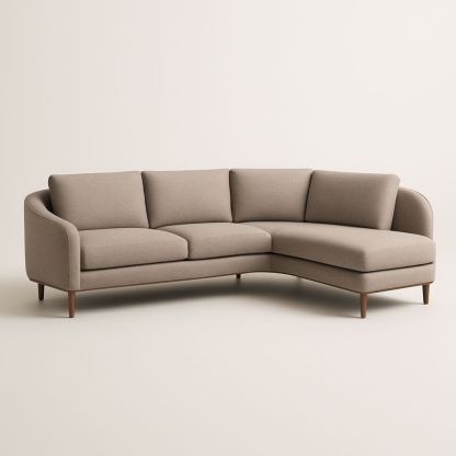 Divano Angolare in Tessuto Beige con Struttura in Legno