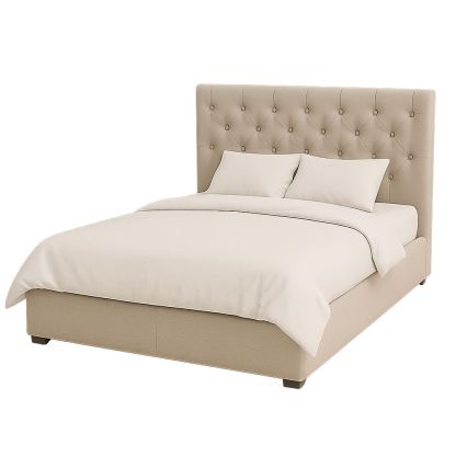 Letto in Tessuto Beige con Testiera Capitonné 200x160x120 cm