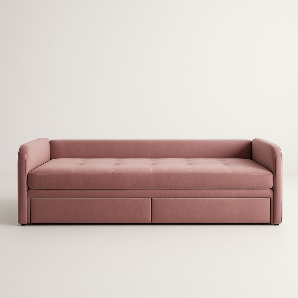 Divano Letto in Tessuto Rosa con Cassetto