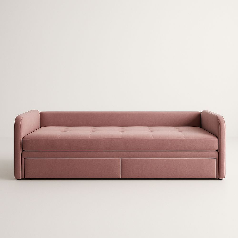Divano Letto in Tessuto Rosa con Cassetto