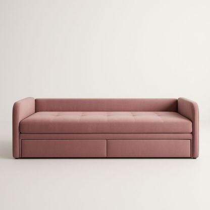 Divano Letto in Tessuto Rosa con Cassetto