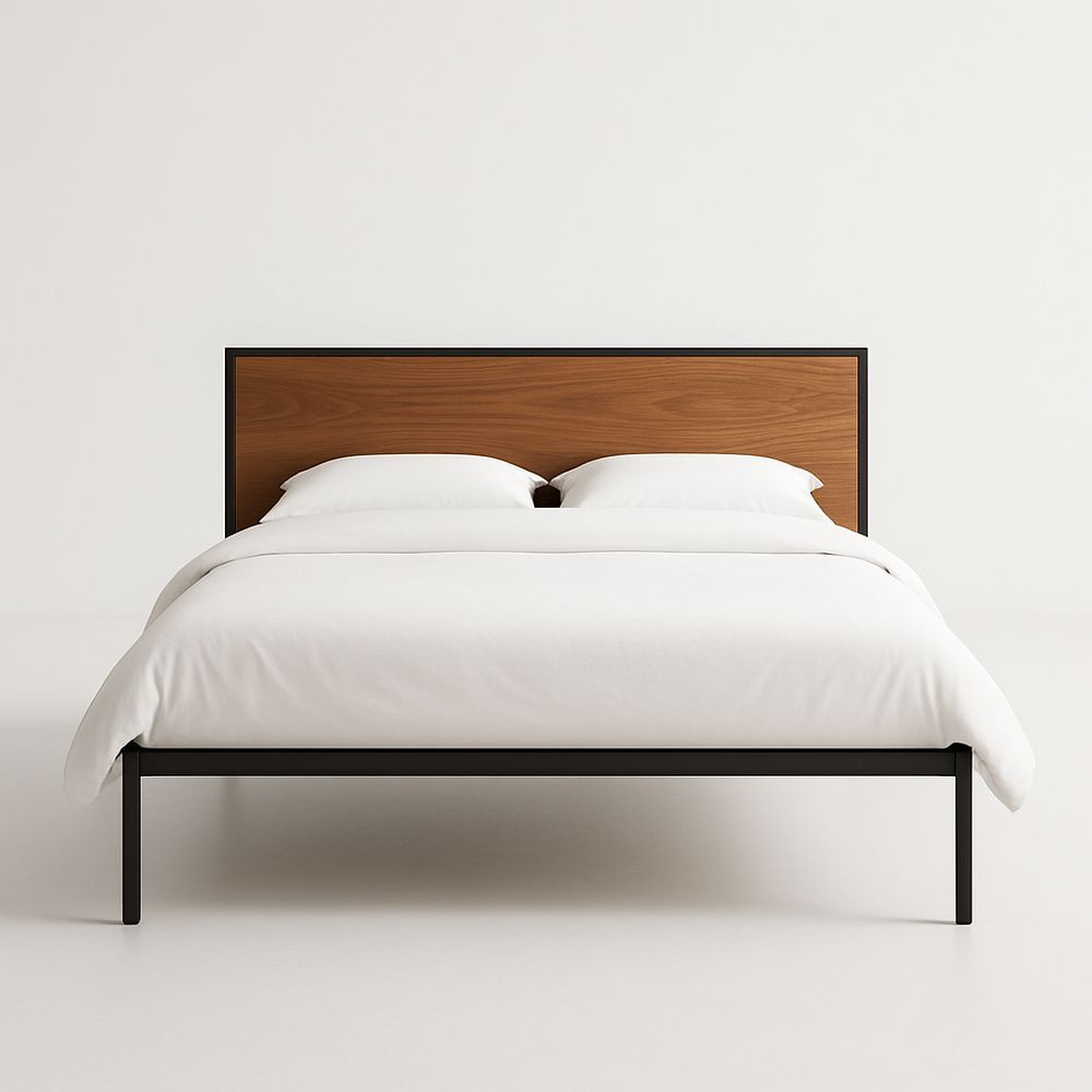 Letto matrimoniale con testiera in legno e struttura in metallo Nero/Marrone