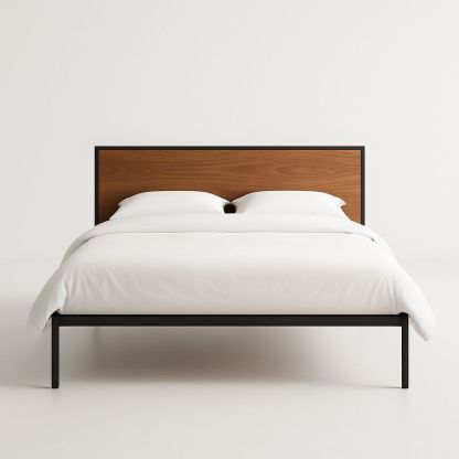 Letto matrimoniale con testiera in legno e struttura in metallo Nero/Marrone