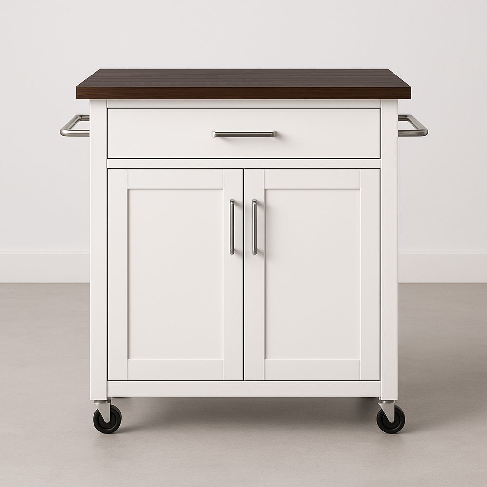 Carrello Cucina con Piano in Legno Scuro Bianco 90x60x85 cm