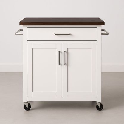 Carrello Cucina con Piano in Legno Scuro Bianco 90x60x85 cm