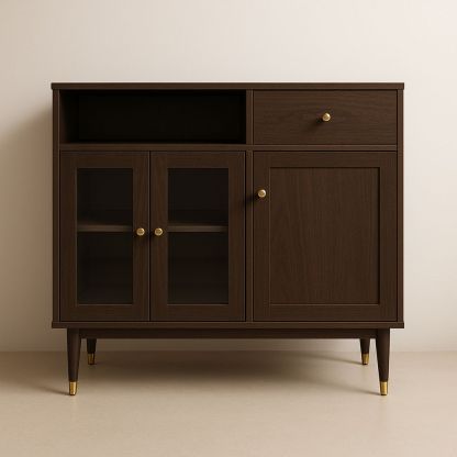 Credenza in Legno Marrone con Ante in Vetro e Cassetto
