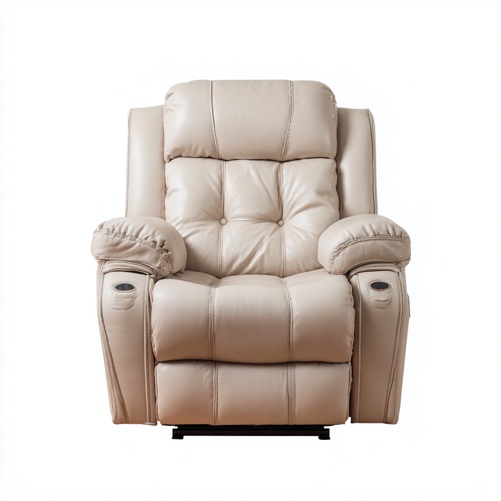 Sillón reclinable - cuero sintético - 95x100x105 cm - beige - diseño acolchado-Domainovae