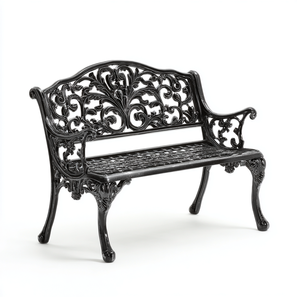 Banco de jardín - hierro fundido - 120x58x85 cm - negro - estilo barroco-Domainovae