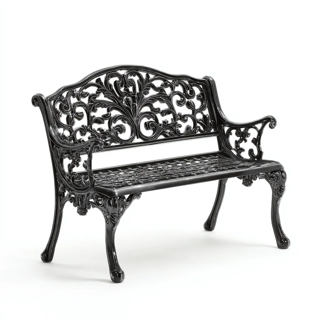 Banco de jardín - hierro fundido - 120x58x85 cm - negro - estilo barroco-Domainovae