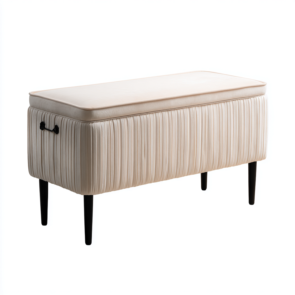 Banco de dormitorio - terciopelo-metal - 100x40x45 cm - crema - estilo moderno-Domainovae