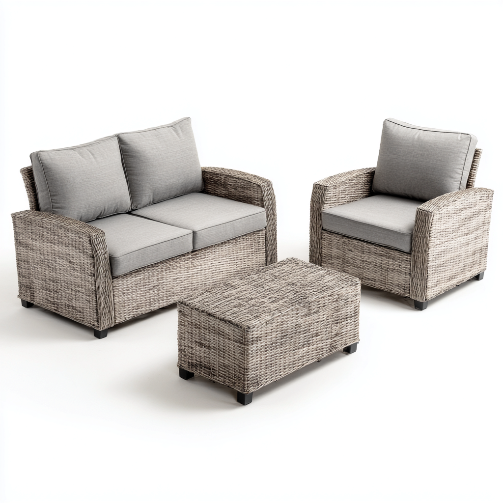 Sofás de jardín - ratán sintético - 132x78x82 cm - gris-marrón claro - diseño moderno-Domainovae