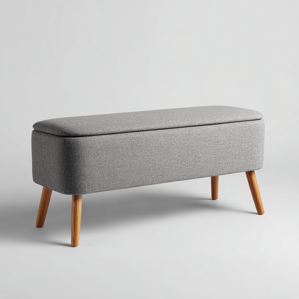 Banco de dormitorio - tela-madera - 100x40x45 cm - gris - estilo moderno-Domainovae