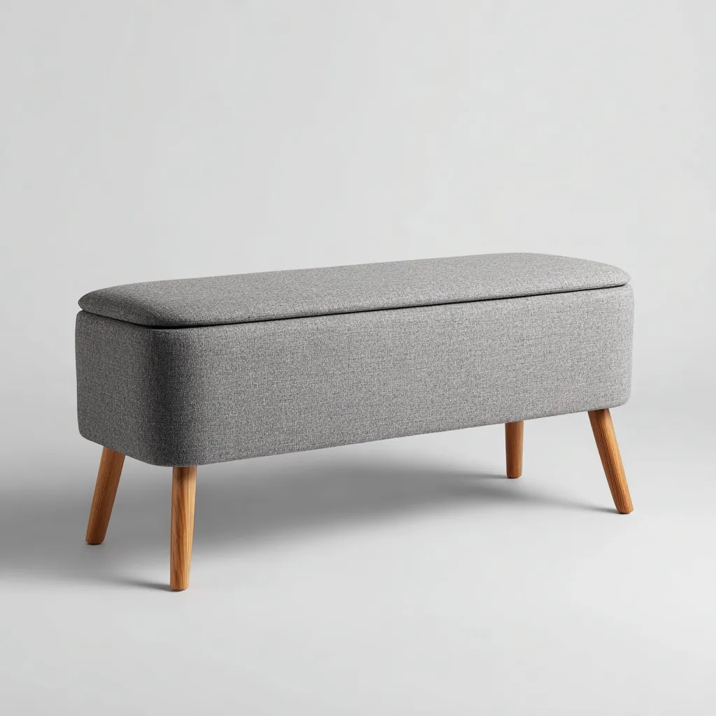 Banco de dormitorio - tela-madera - 100x40x45 cm - gris - estilo moderno-Domainovae