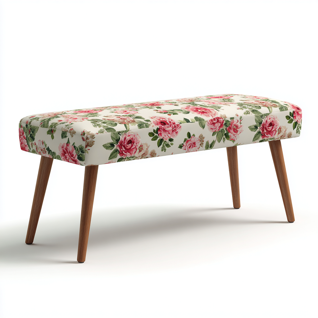 Banco de dormitorio - tela-madera - 100x40x45 cm - blanco-rosa-verde - estilo vintage-Domainovae