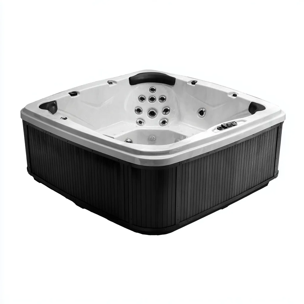 Bañera de hidromasaje - acrílico-ABS - 185x185x82 cm - blanco-negro - diseño cuadrado moderno para 5 personas con chorros de masaje y asientos ergonómicos-Domainovae