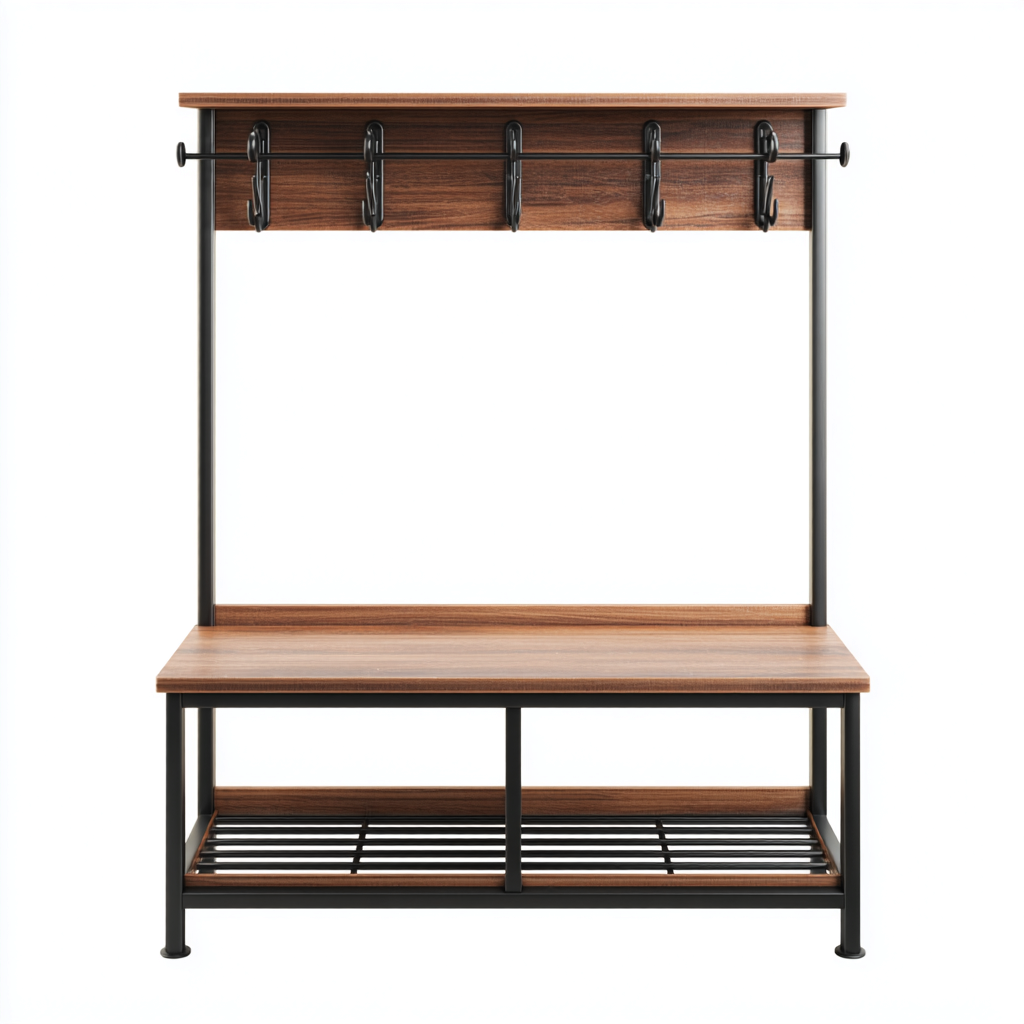 Perchero - metal - madera - 100x40x180 cm - marrón-negro - estilo moderno-Domainovae