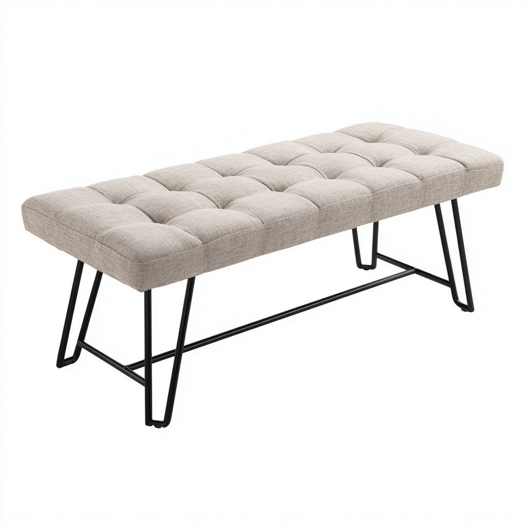 Banco de dormitorio - tela-metal - 110x40x45 cm - beige - estilo moderno-Domainovae