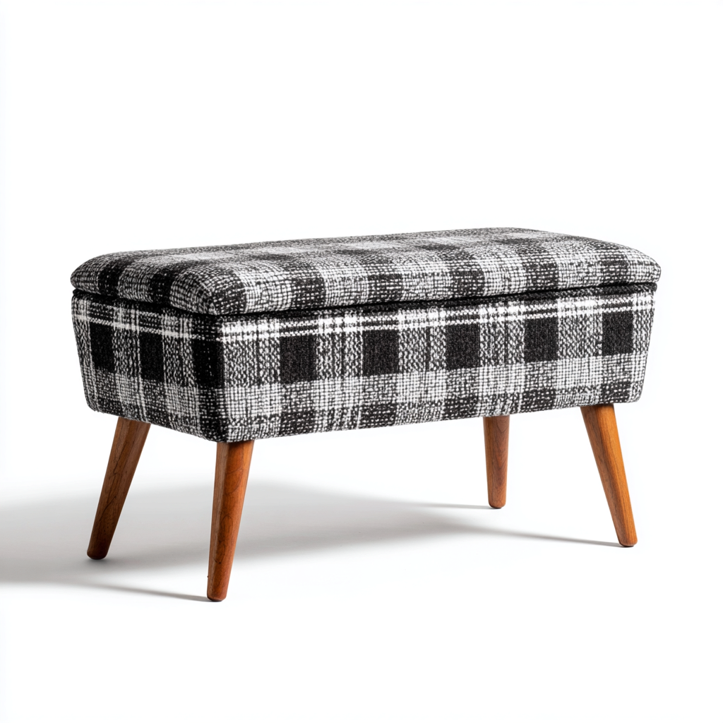 Banco de dormitorio - tapizado-madera maciza - 80x38x48 cm - negro-blanco-gris - estilo moderno-Domainovae