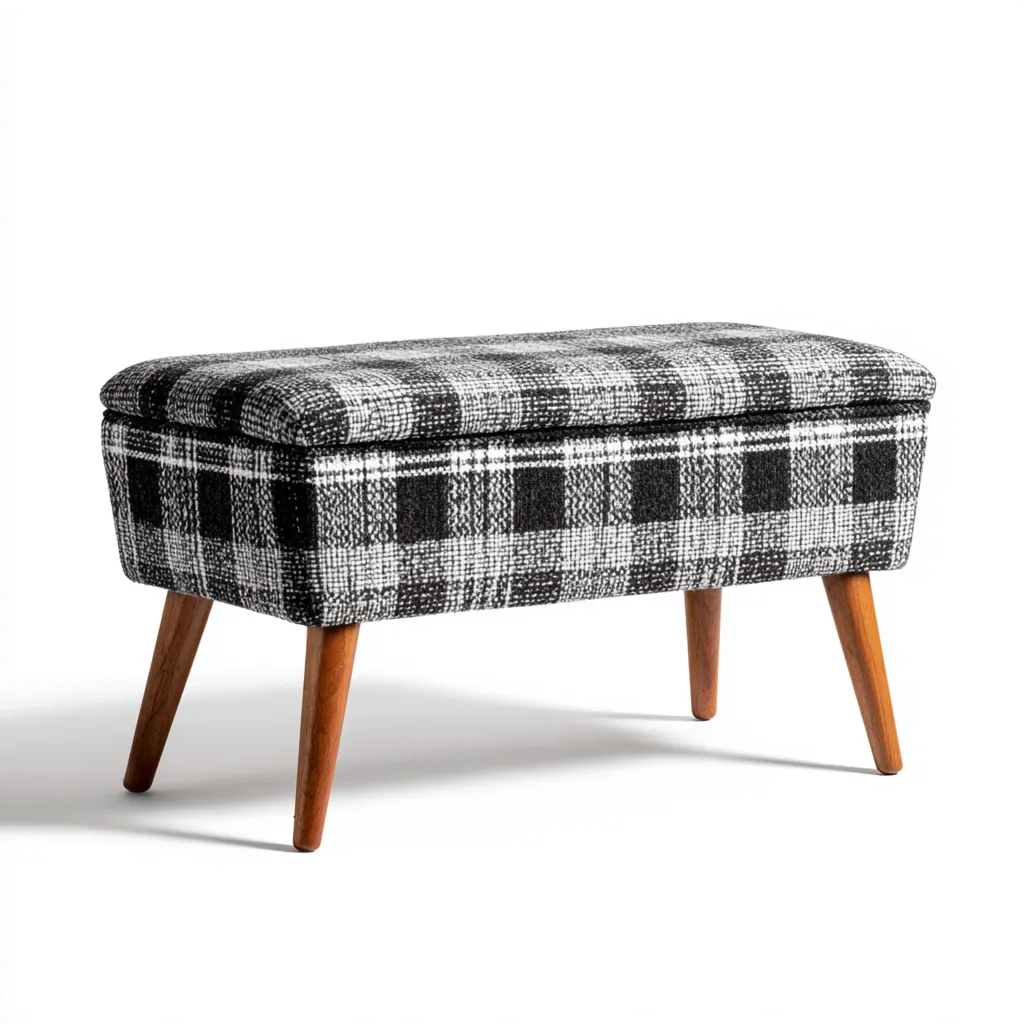 Banco de dormitorio - tapizado-madera maciza - 80x38x48 cm - negro-blanco-gris - estilo moderno-Domainovae