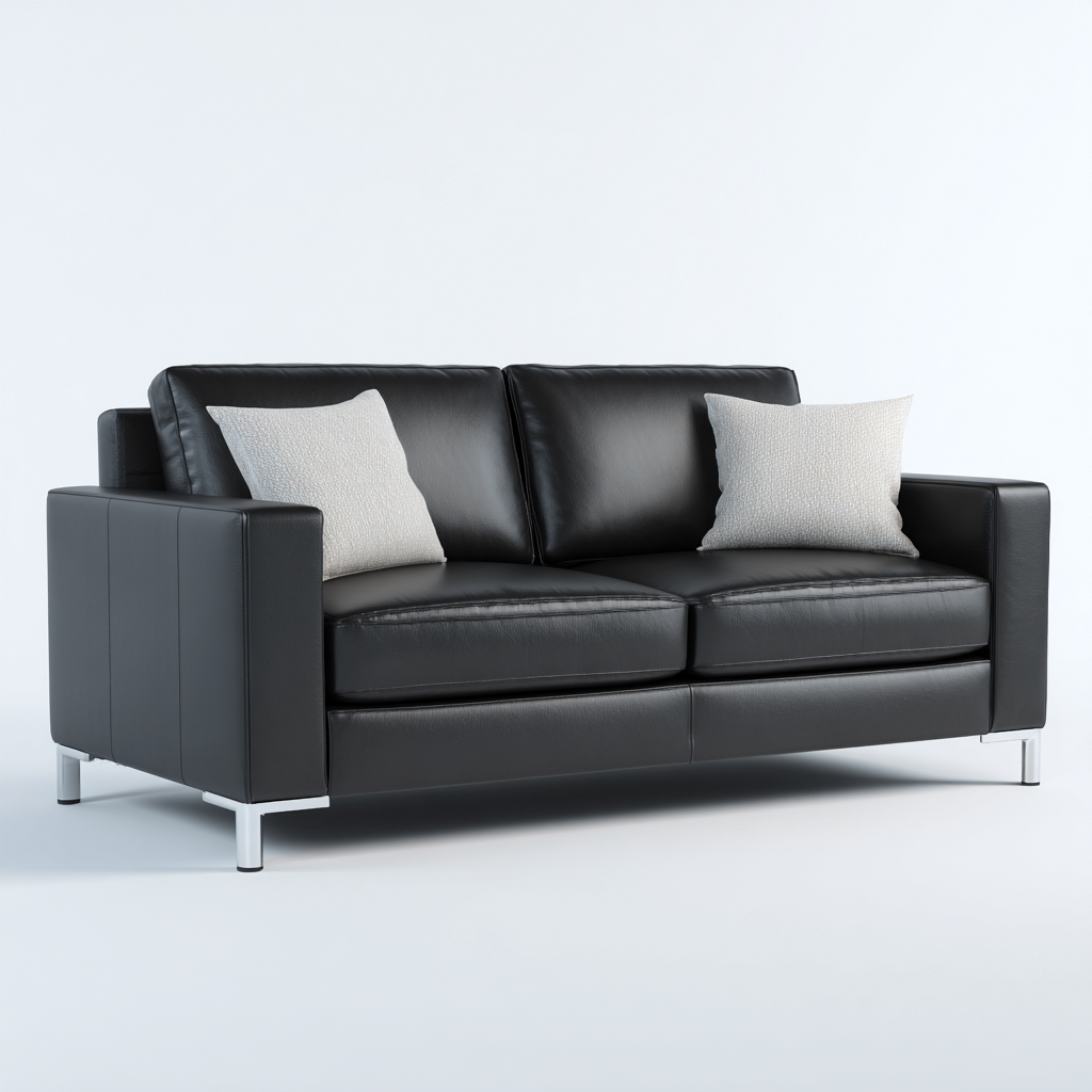 Sofá de 2 plazas piel auténtica 168x92x84 cm - negro - diseño contemporáneo-Domainovae