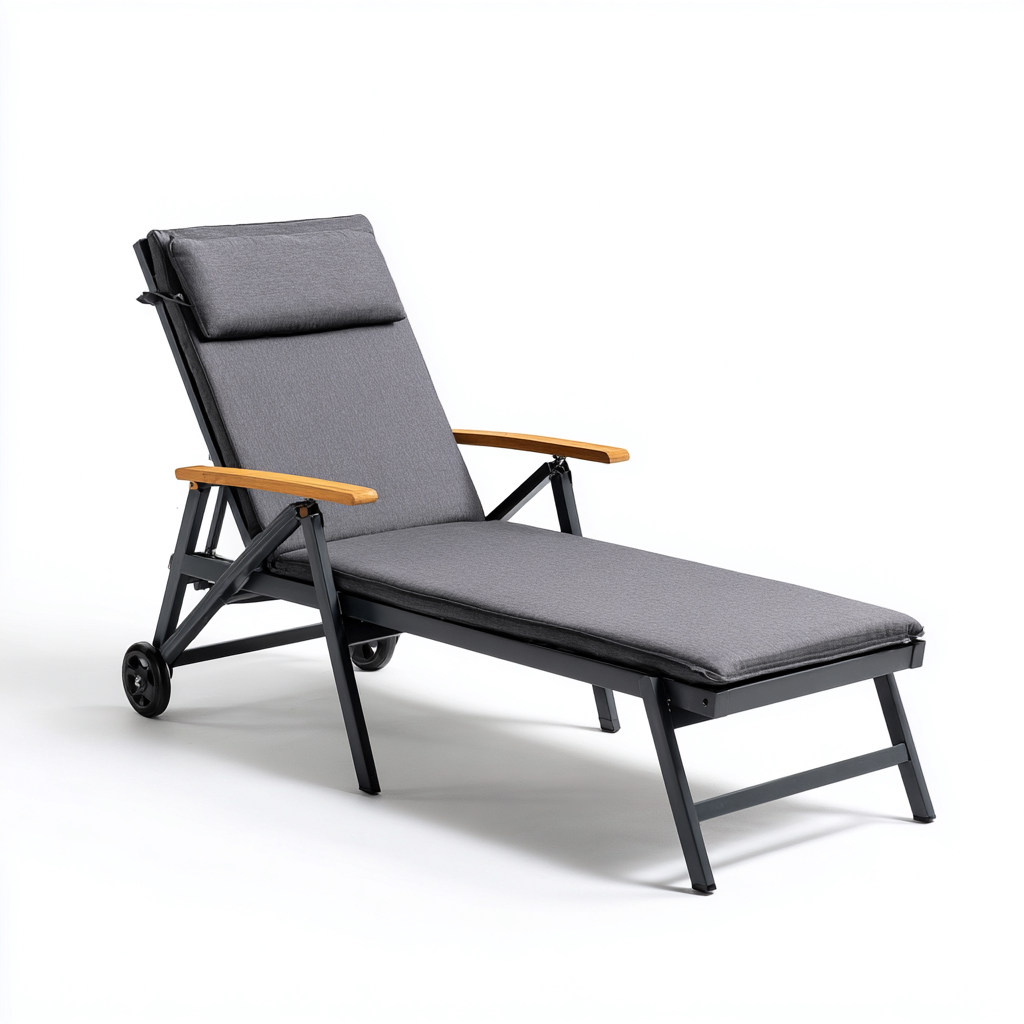 Tumbona de jardín - metal-madera-tejido - 198x72x92 cm - gris - estilo moderno-Domainovae