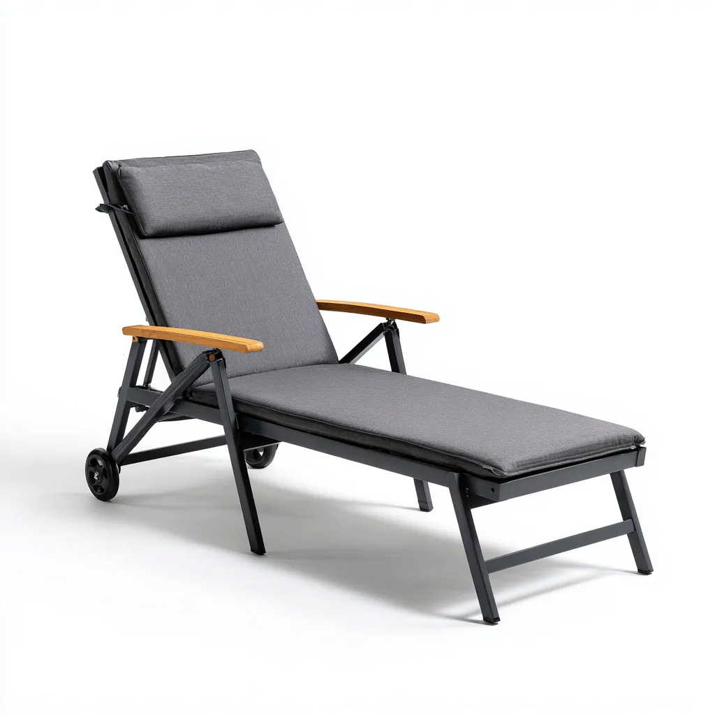 Tumbona de jardín - metal-madera-tejido - 198x72x92 cm - gris - estilo moderno-Domainovae